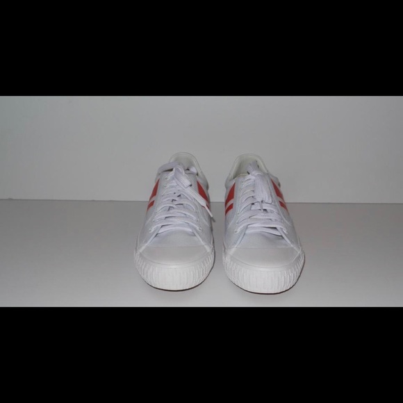 CELINE PLIMSOLE WHITE /RED CANVAS LACE UP SNEAKERS - Picture 5 of 8